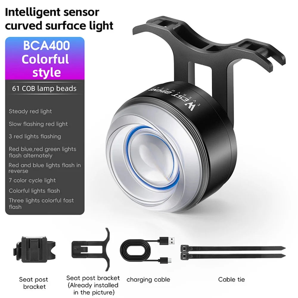 WEST BIKING YP0701437 Smart Bike Tail Warning Light Colorful Lighting Bicycle Flashlight Lamp - 2