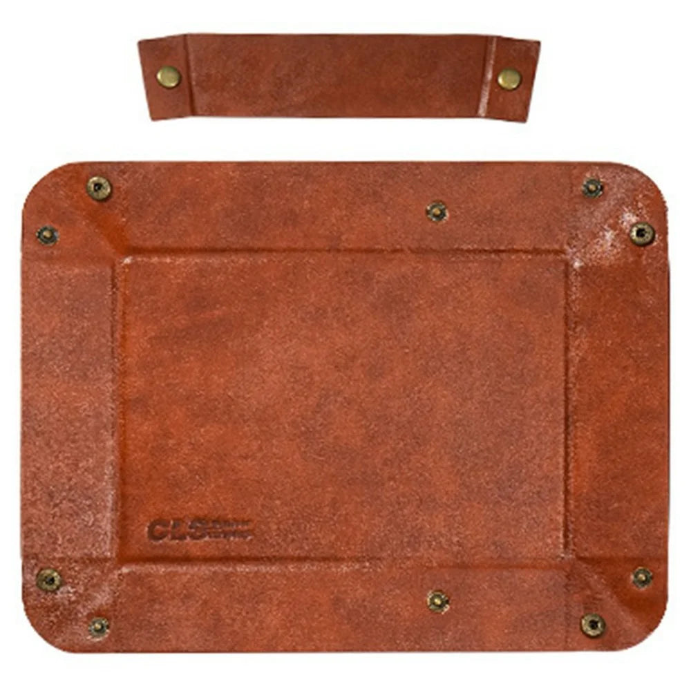CLS Portable Outdoor PU Leather Sundries Organizer Folding Storage Tray for Camping BBQ - Brown - 1
