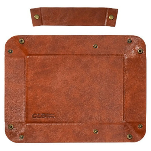 CLS Portable Outdoor PU Leather Sundries Organizer Folding Storage Tray for Camping BBQ - Brown - 1