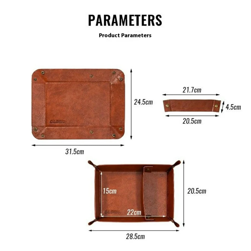 CLS Portable Outdoor PU Leather Sundries Organizer Folding Storage Tray for Camping BBQ - Brown - 6