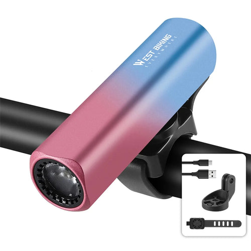 WEST BIKING YP0701442 400LM Bright Bicycle Headlight Aluminum Alloy Bike Front Light (CE Certified) - Blue + Pink Gradient - 1