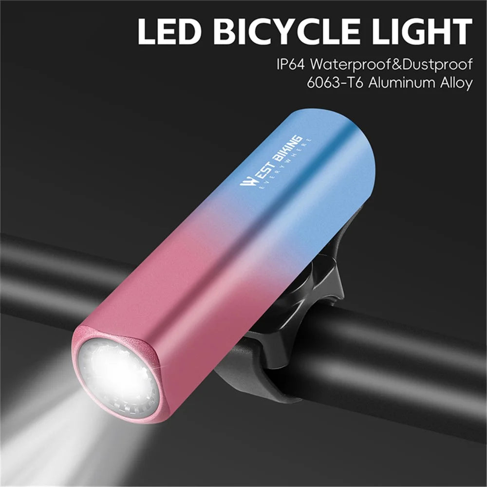 WEST BIKING YP0701442 400LM Bright Bicycle Headlight Aluminum Alloy Bike Front Light (CE Certified) - Blue + Pink Gradient - 4