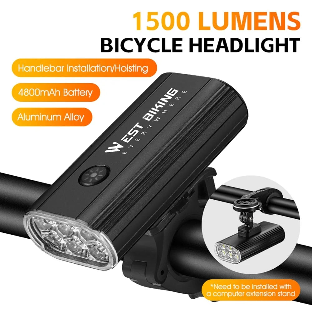WEST BIKING YP0701417 High Power 1500 Lumen Bike Handlebar Light 5 Modes Waterproof Bicycle Front Lamp - 2