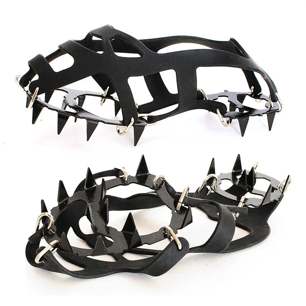 AL526179122115 1 Pair Manganese Steel 18 Teeth Ice Cleats Grippers Shoes Crampons for Hiking Climbing - M - 1