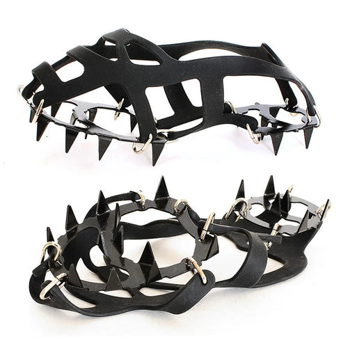 AL526179122115 1 Pair Manganese Steel 18 Teeth Ice Cleats Grippers Shoes Crampons for Hiking Climbing - M - 1