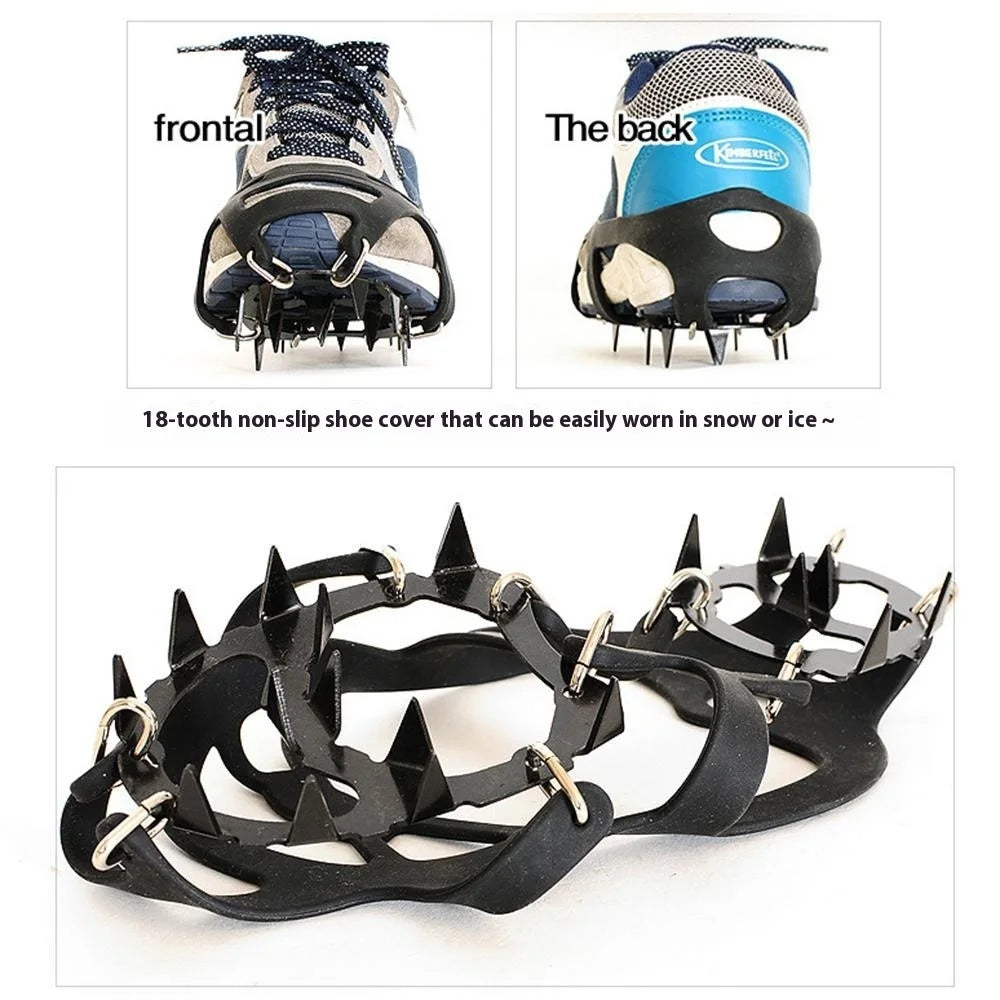 AL526179122115 1 Pair Manganese Steel 18 Teeth Ice Cleats Grippers Shoes Crampons for Hiking Climbing - M - 2