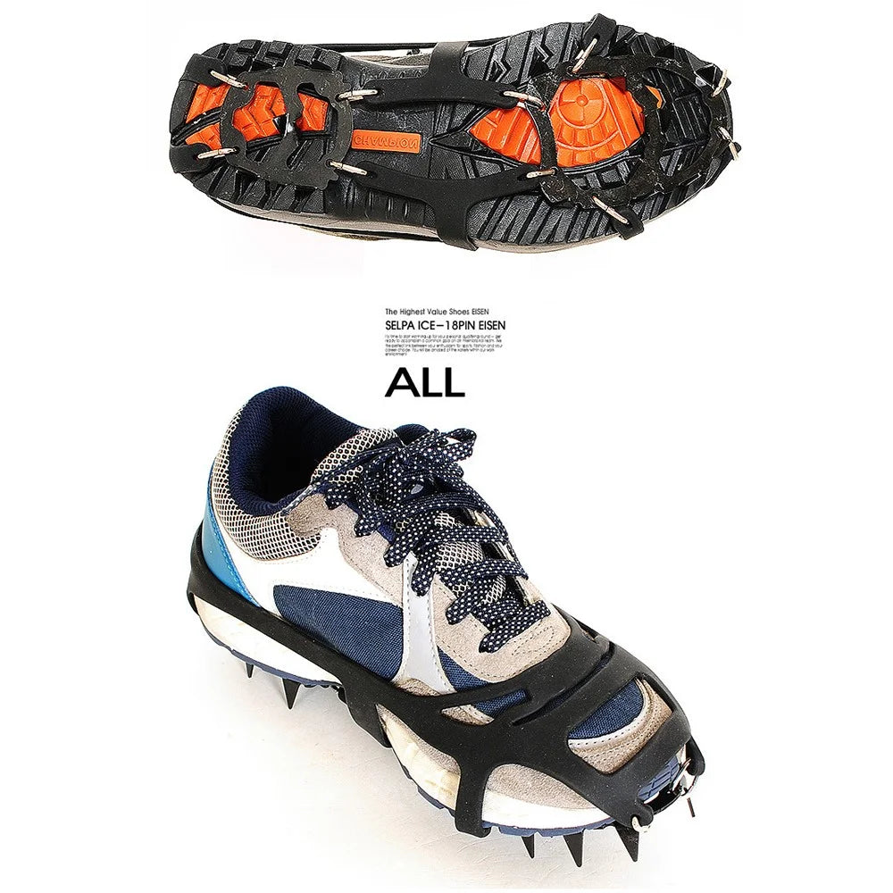 AL526179122115 1 Pair Manganese Steel 18 Teeth Ice Cleats Grippers Shoes Crampons for Hiking Climbing - M - 5