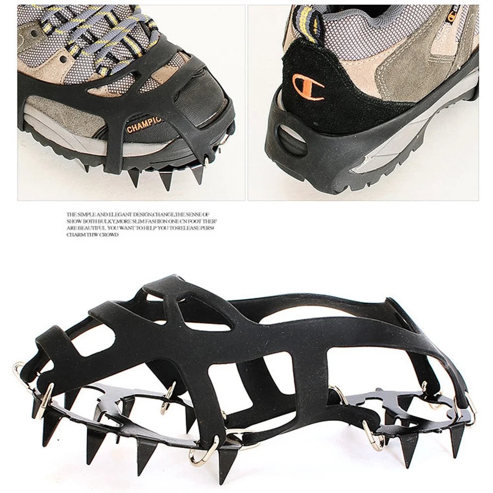 AL526179122115 1 Pair Manganese Steel 18 Teeth Ice Cleats Grippers Shoes Crampons for Hiking Climbing - M - 6