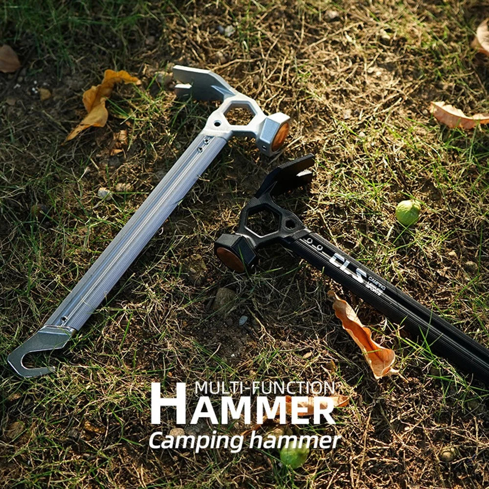 CLS Outdoor Camping Tent Peg Hammer Stainless Steel+Aluminum Alloy Handle Nail Puller - Black - 2