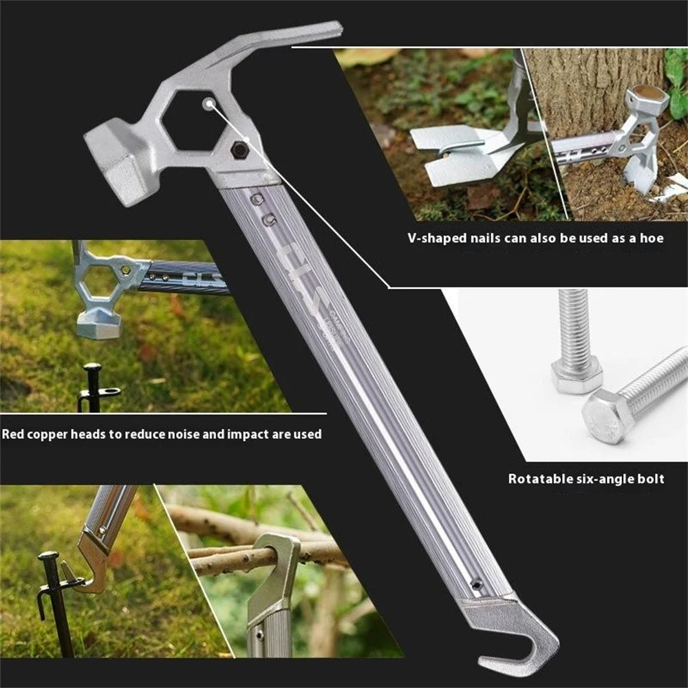 CLS Outdoor Camping Tent Peg Hammer Stainless Steel+Aluminum Alloy Handle Nail Puller - Black - 5