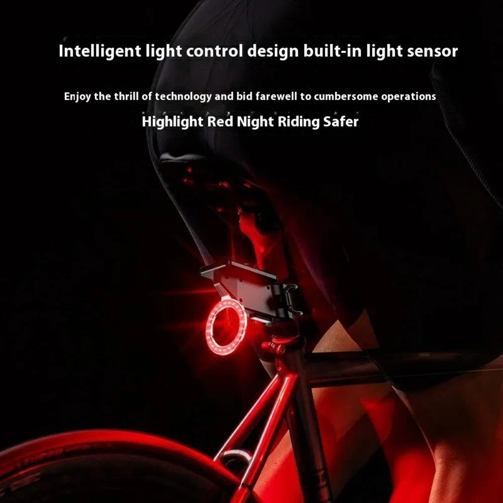 Solar Bicycle Taillight Intelligent Light Sensor COB LED Warning Lamp for Mountain Road Bike - Circle - 2