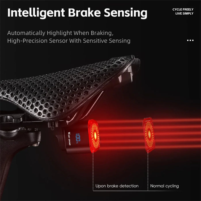WEST BIKING Smart Bike Tail Light Brake Sensing MTB Road Bicycle Battery Display Rear Light - Seat Bow Mount - 4
