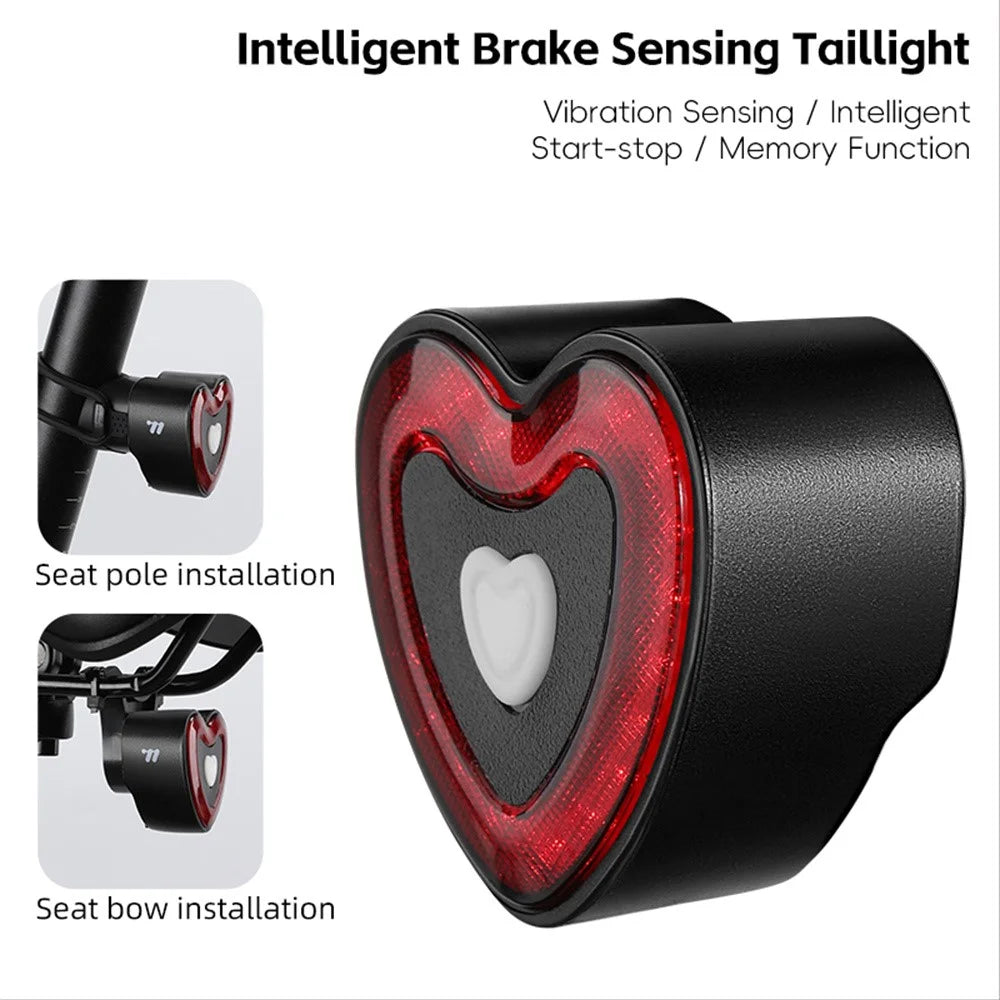 WEST BIKING YP0701481 Smart Bike Tail Light Heart Shape Brake Sensing Cycling Safety Warning Light - 3