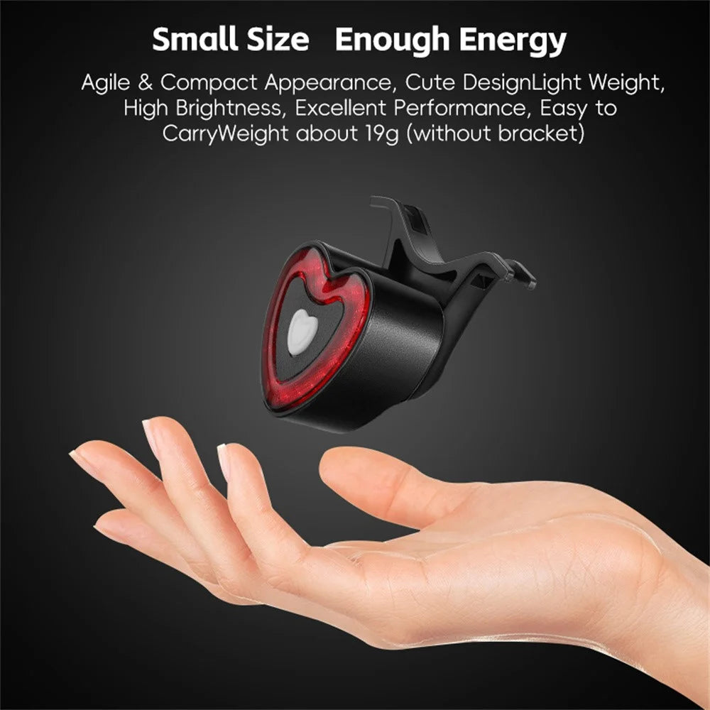 WEST BIKING YP0701481 Smart Bike Tail Light Heart Shape Brake Sensing Cycling Safety Warning Light - 4