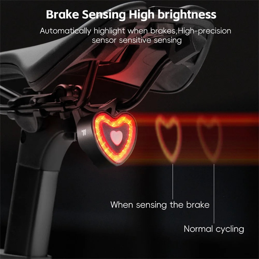 WEST BIKING YP0701481 Smart Bike Tail Light Heart Shape Brake Sensing Cycling Safety Warning Light - 5