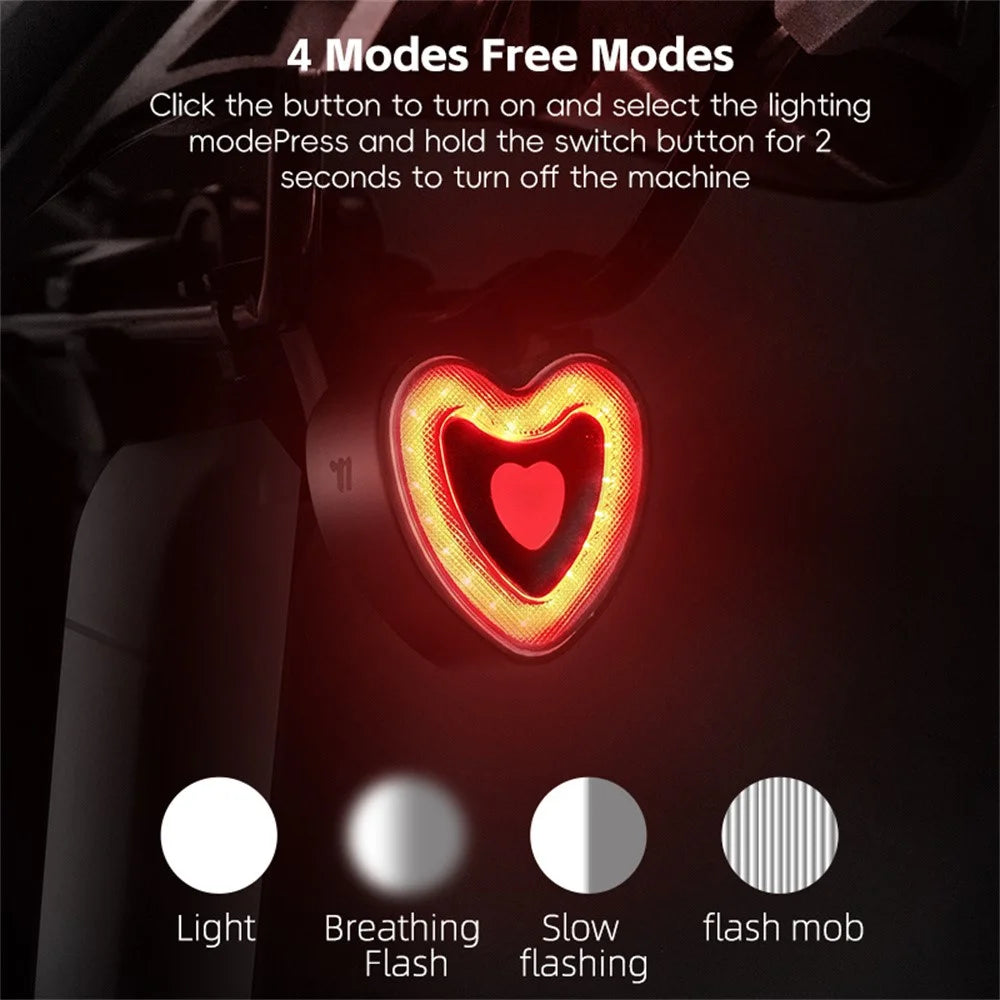 WEST BIKING YP0701481 Smart Bike Tail Light Heart Shape Brake Sensing Cycling Safety Warning Light - 7