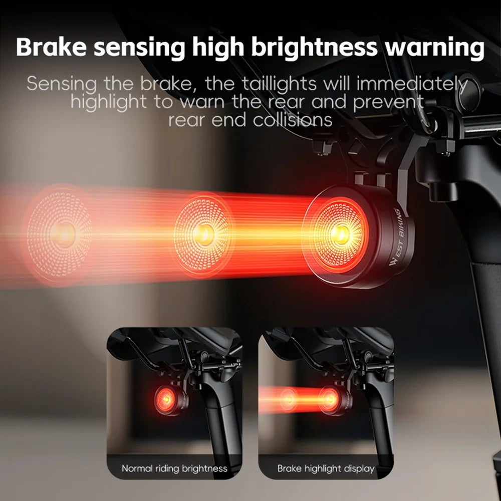 WEST BIKING Mountain Road Bike Safety Warning Lamp Smart Brake Sensing Tail Light for Bicycle - Seat Bow - 6