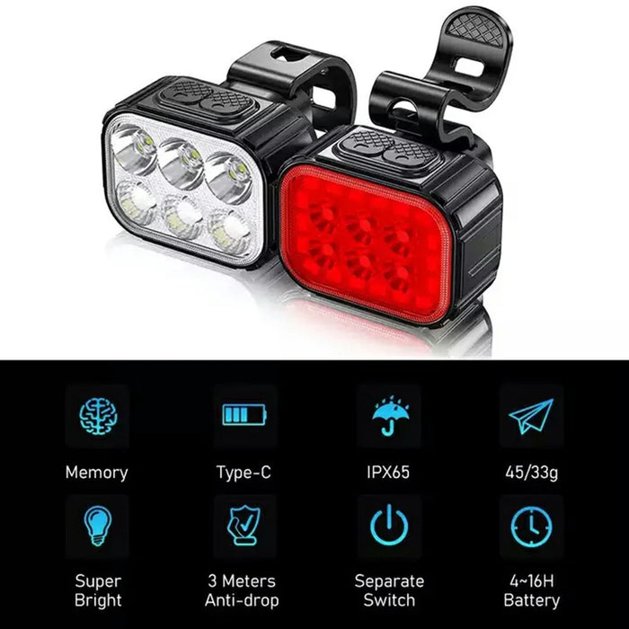 Q6 Bicycle Front and Rear Light Set Waterproof Safety Warning Lamps for Mountain Bike Helmet - 3