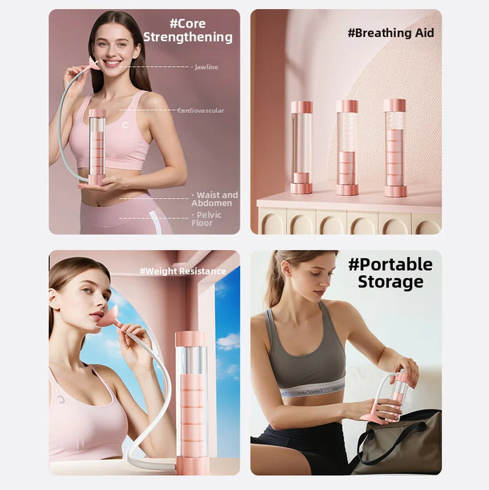 Breathing Dumbbell Trainer Adjustable Resistance Breathing Exercise Device - Pink - 3