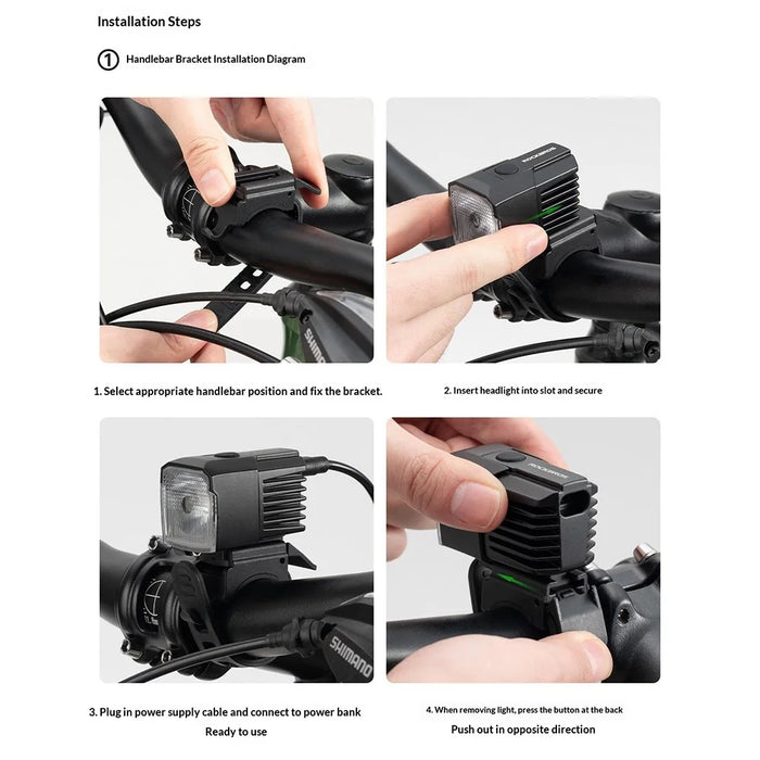 ROCKBROS 2410011 RHL1600 2410011001 Split Bike Light Foldable 1600 Lumens Bright Headlight for Road Mountain Bike Night Riding (No Battery) - Black - 6