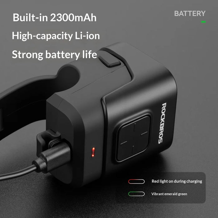 ROCKBROS SKL01 2 in 1 Electric Bike Front Light with Horn 450 Lumens 2300mAh Bicycle Headlight for Night Cycling - Black - 3