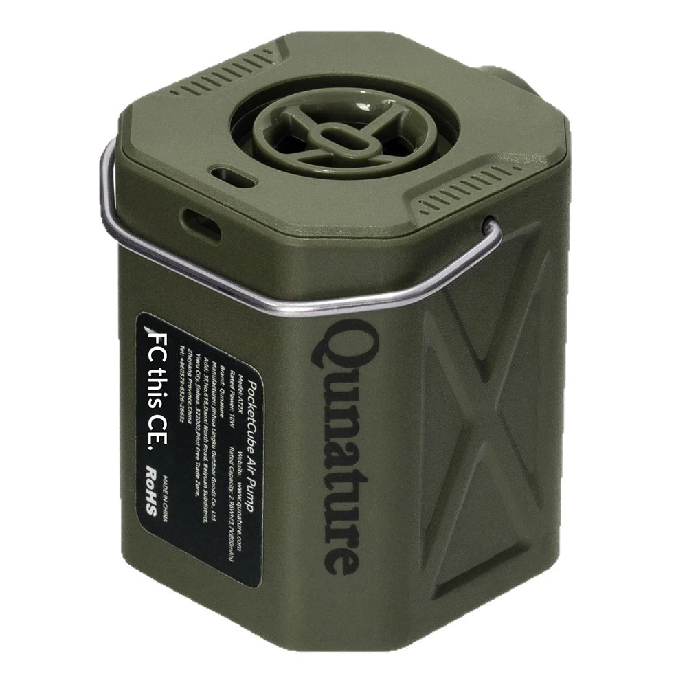 QUNATURE 3 in 1 Mini Electric Air Pump Portable Deflator Built-in 3 Brightness Levels Camping Light with 5 Air Nozzles - Army Green - 1