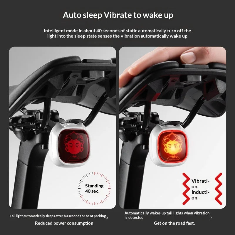 WEST BIKING YP0701505 Smart Anime IP Bike Tail Light Brake Sensing Warning Light for Mountain/Road Cycling - White/Style A - 3