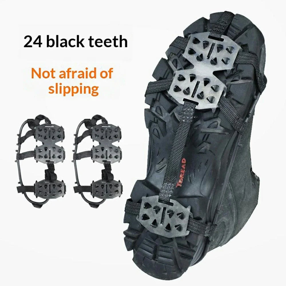 2Pcs 24 Teeth Ice Crampons Stainless Steel Anti-Slip Snow Grips for for Outdoor Sports, Walking, Hiking Shoes and Boots - M  /  (36-40) - 2