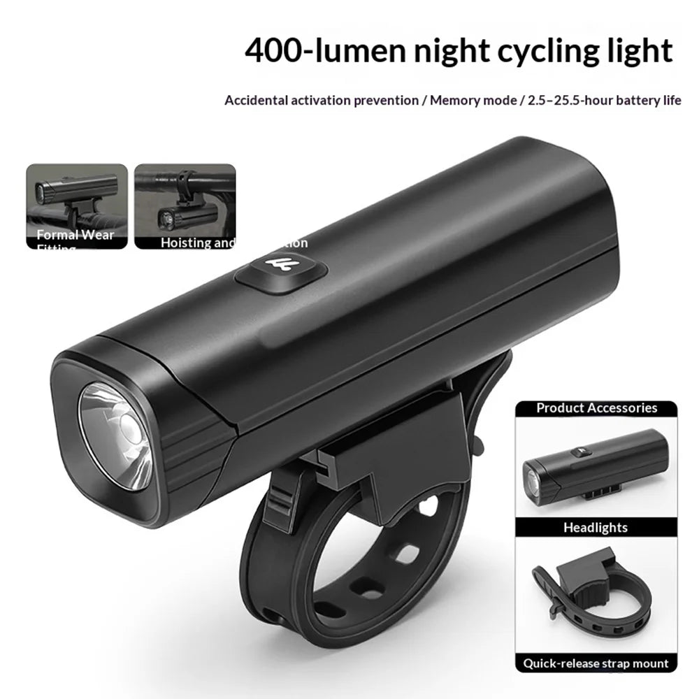 WEST BIKING YP0701507 Bike Light 400 Lumens IP66 Waterproof USB-C Rechargeable LED Front Light for Cycling - Black - 2