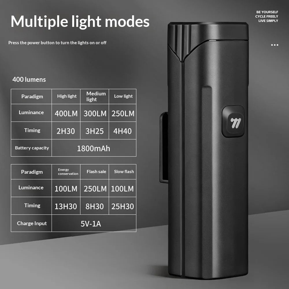 WEST BIKING YP0701507 Bike Light 400 Lumens IP66 Waterproof USB-C Rechargeable LED Front Light for Cycling - Black - 4