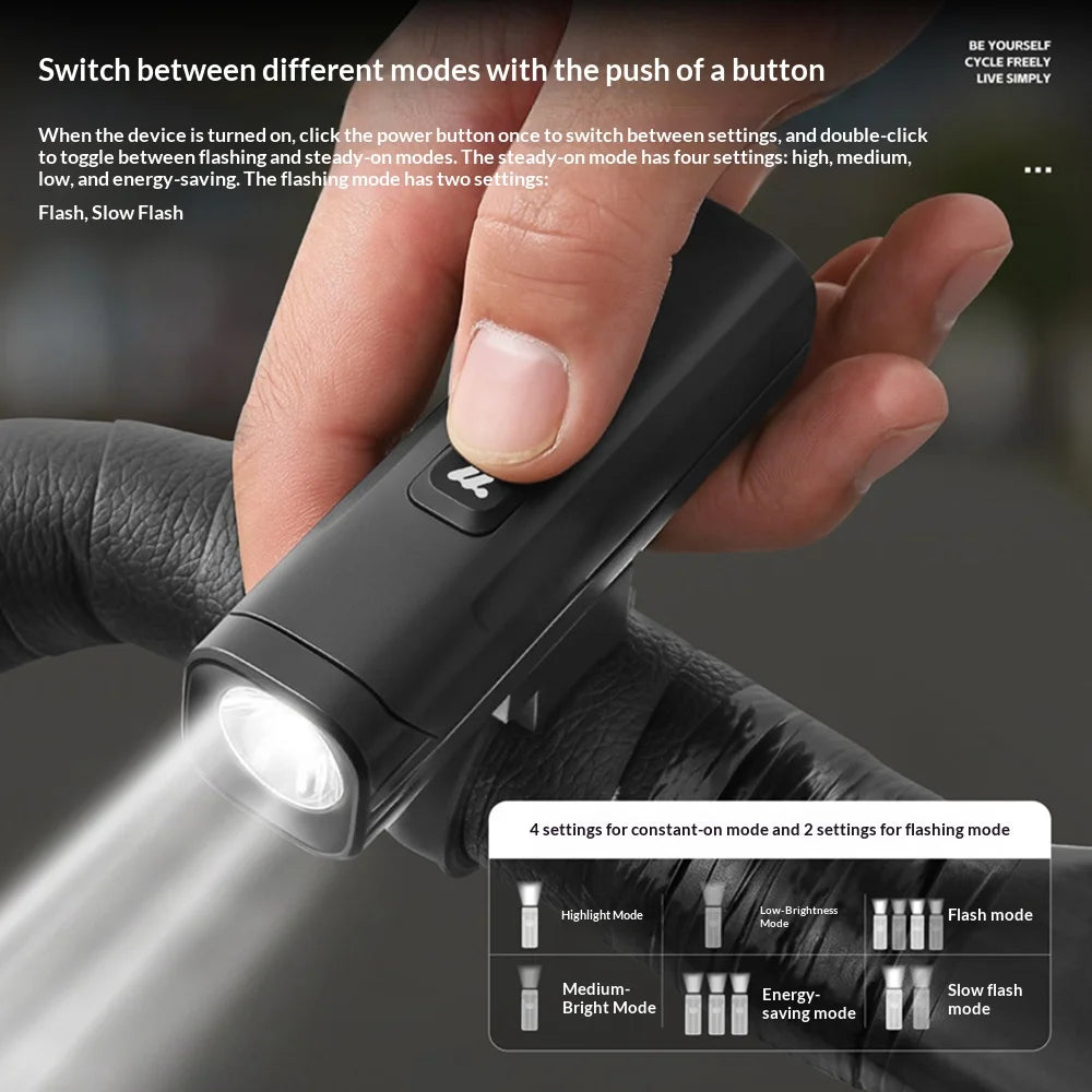 WEST BIKING YP0701507 Bike Light 400 Lumens IP66 Waterproof USB-C Rechargeable LED Front Light for Cycling - Black - 6