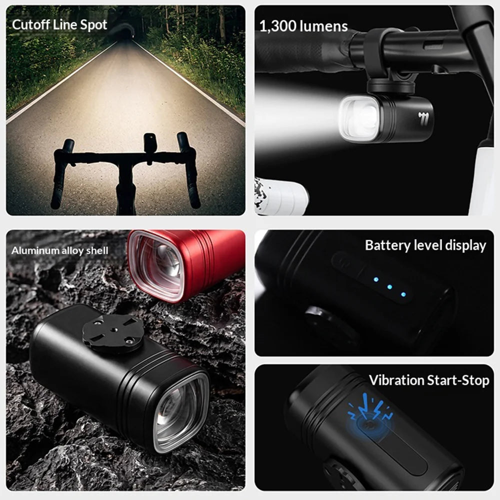 WEST BIKING YP0701511-512 Bicycle Light 1300LM IPX6 Waterproof Bike Headlamp for Cycling - Black / Suspended Mount - 7