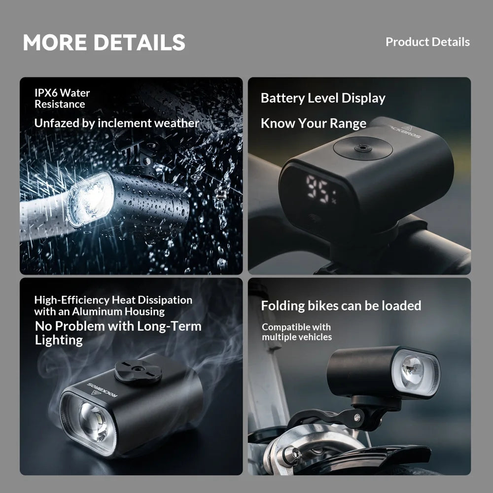 ROCKBROS M5 Bike Light 1000LM Smart Sensor IPX6 Waterproof Remote Control Cycling Front Light - Black - 7