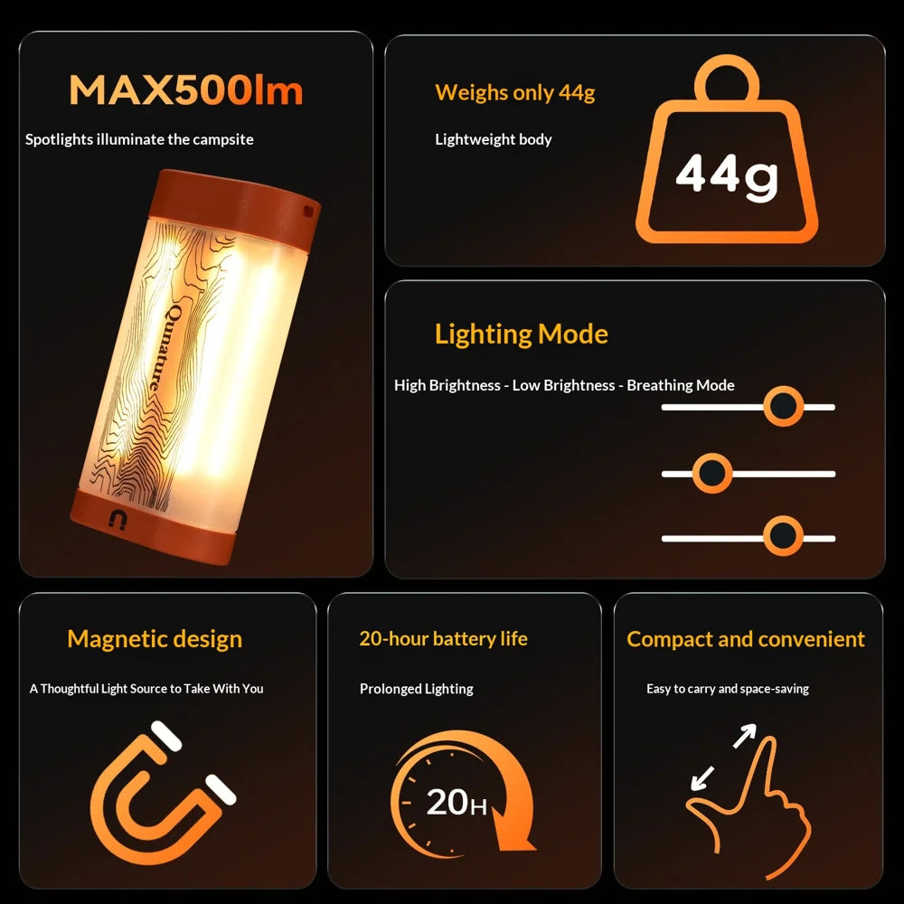 QUNATURE 600202 Magnetic Camping Lantern 500lm IPX4 Waterproof Portable LED Light - Black - 4