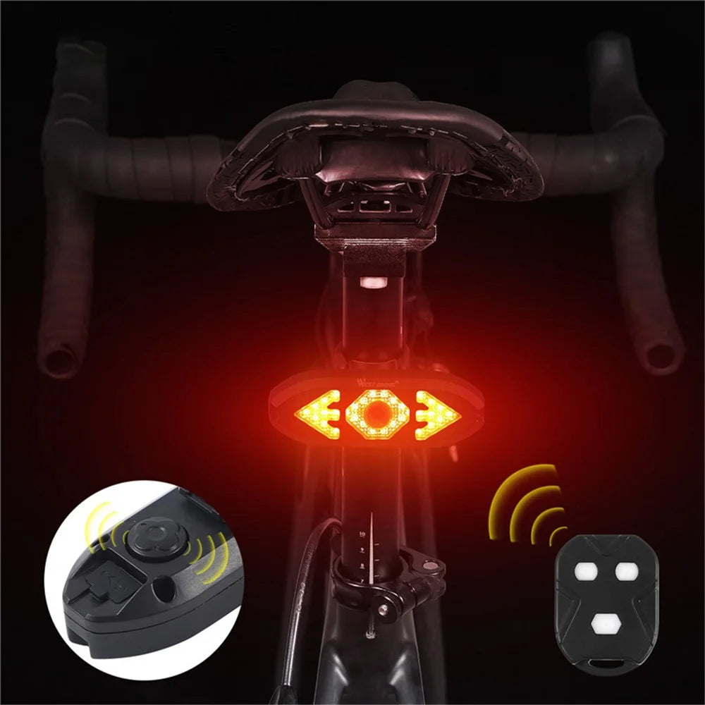 WEST BIKING USB Rechargeable Bike Taillight Rear Lamp Remote Control Turn Signal LED Light with Horn - 2