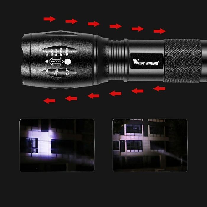 WEST BIKING YP0701162 Bicycle Front Flashlight 3 Modes Lamp Super Bright Retractable Zoom Light Cycling Mini Torch - 4