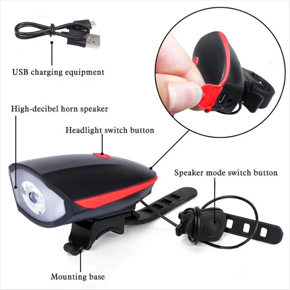 3 in 1 Multifunctional Bicycle Headlight Portable Waterproof Flashlight with Bell for Riding (Rechargeable Version) - Black - 5