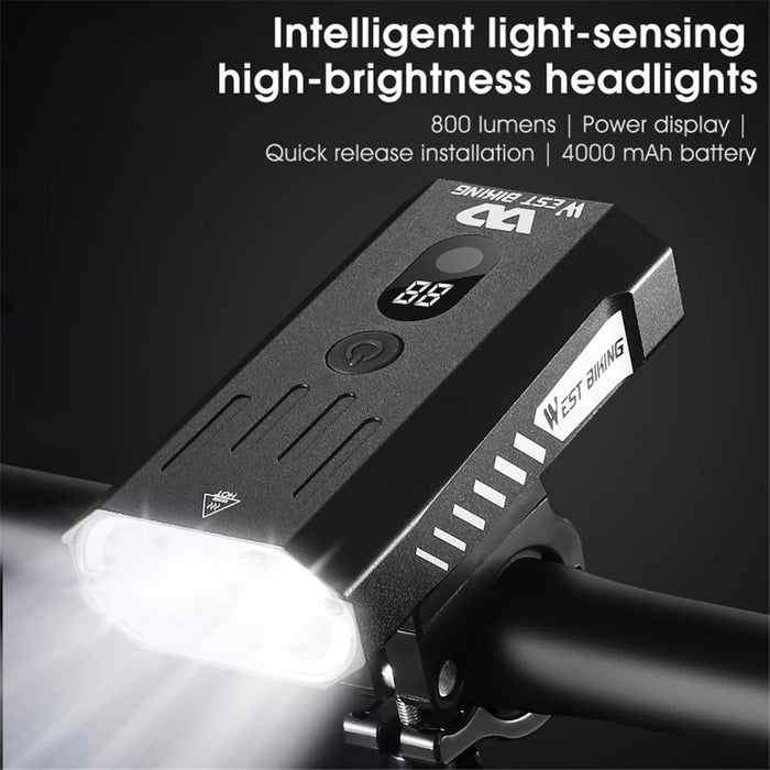 WEST BIKING YP0701315 Bike Lights 800 Lumen Ultra Bright USB Rechargeable Handlebar Light Powerful Bicycle Front Headlight 5 Light Modes Easy to Install - Black - 2