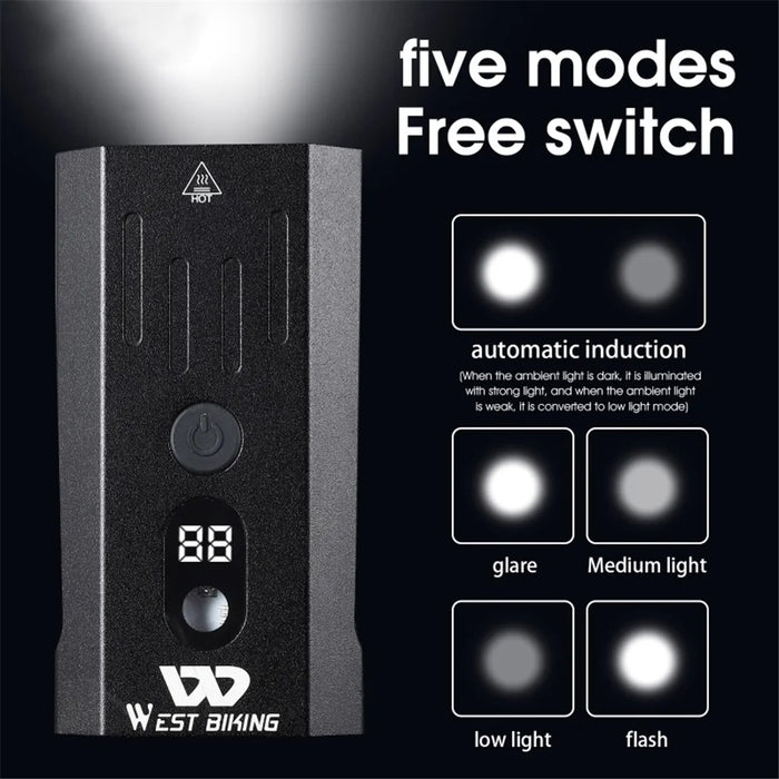 WEST BIKING YP0701315 Bike Lights 800 Lumen Ultra Bright USB Rechargeable Handlebar Light Powerful Bicycle Front Headlight 5 Light Modes Easy to Install - Black - 3