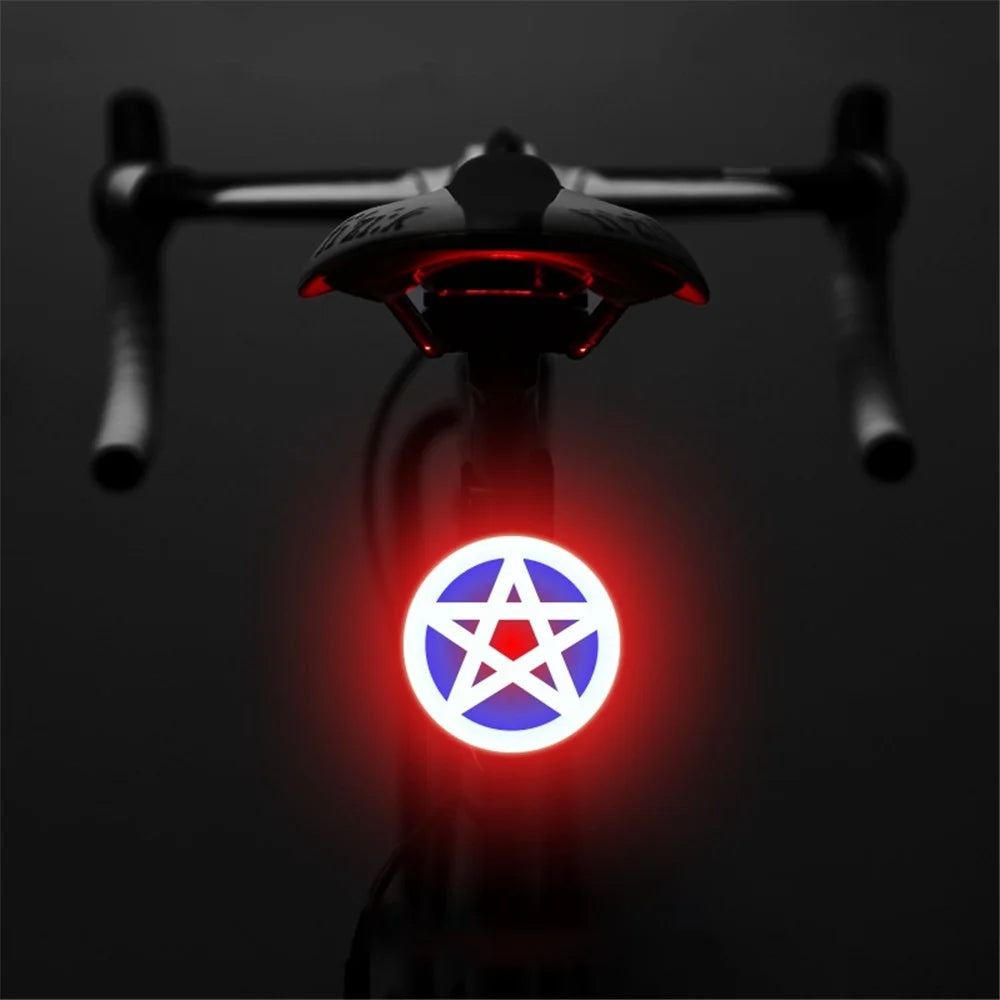 3664 Creative Bicycle Tail Light IPX2 Waterproof Small Bike LED Light Support USB Charging for Outdoor Cycling - Five-Pointed Star - 1