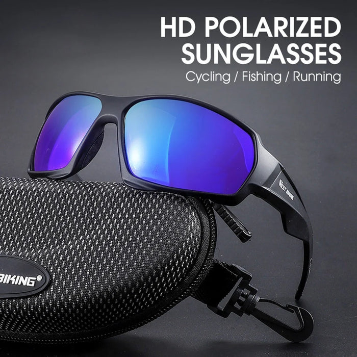WEST BIKING YP0703140 Cycling Driving Polarized Glasses Eye Protection Goggles Outdoor Sports Windproof Anti-UV Sunglasses - Black/Blue - 2