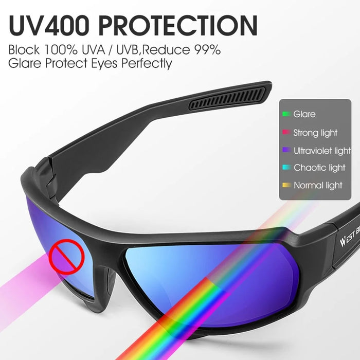 WEST BIKING YP0703140 Cycling Driving Polarized Glasses Eye Protection Goggles Outdoor Sports Windproof Anti-UV Sunglasses - Black/Blue - 4