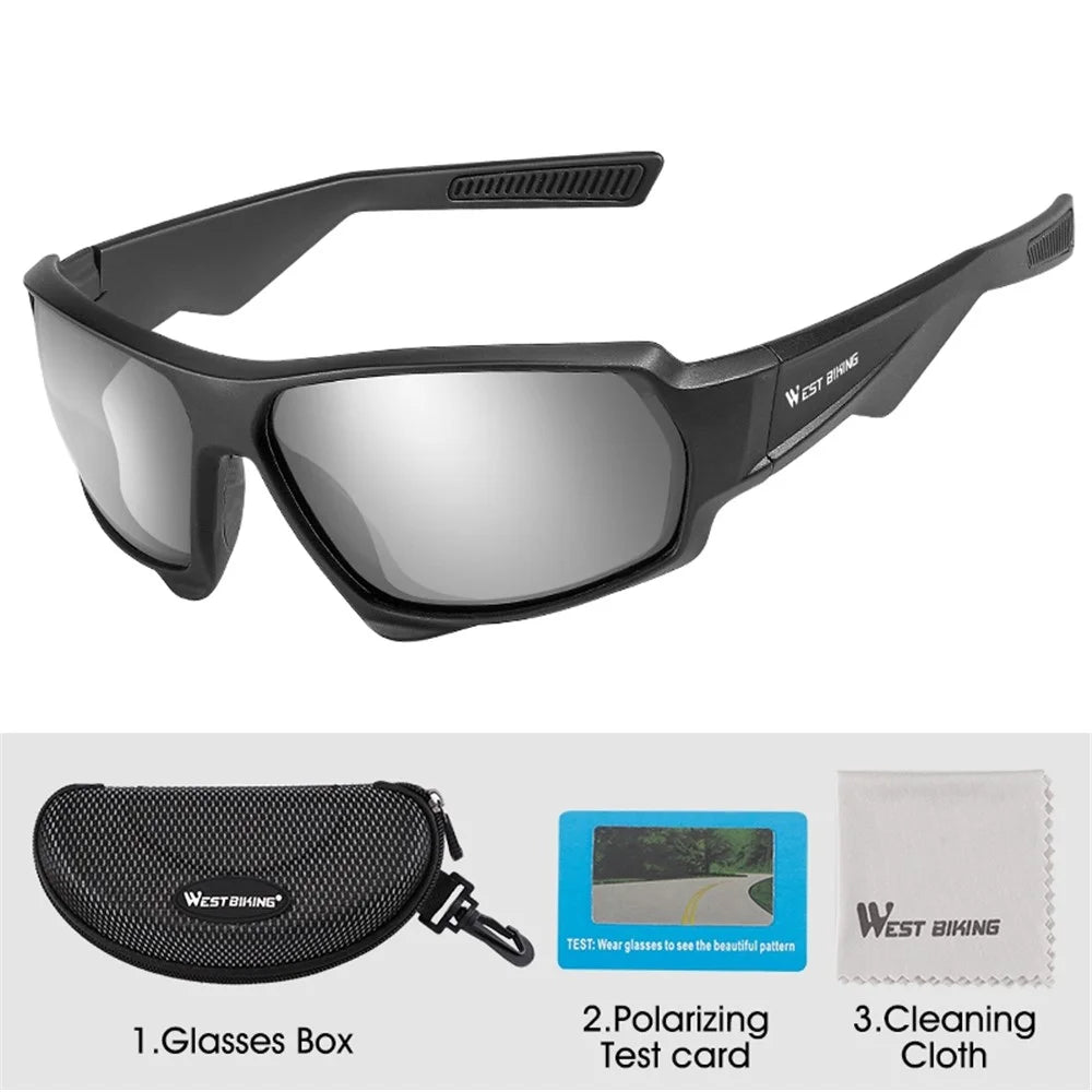 WEST BIKING YP0703140 Bicycle Cycling Polarized Goggles Outdoor Sports Glasses Windproof Anti-UV Sunglasses - Black/Silver - 4