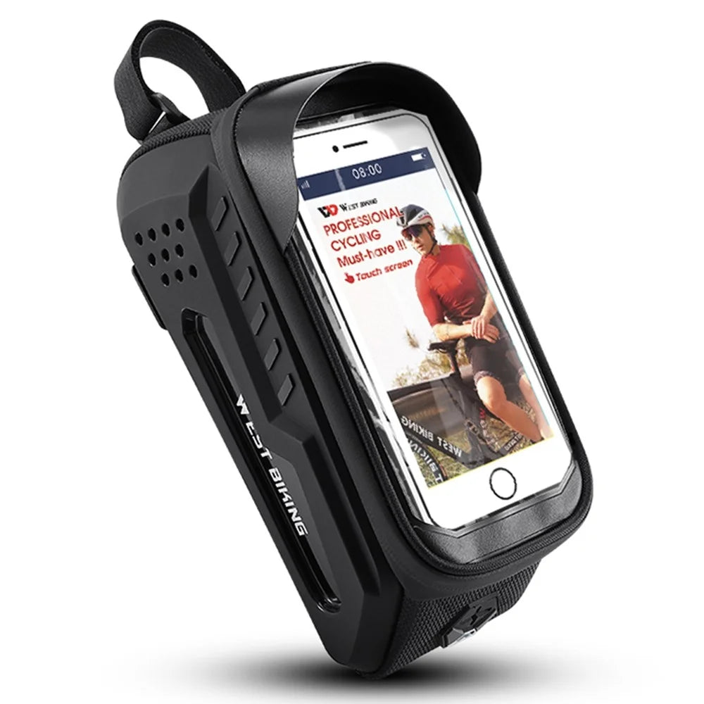 WEST BIKING YP0707293 2L MTB Road Bicycle Top Tube Hard Shell Storage Bag Bike Front Beam Touch Screen Phone Holder Bag - Black - 1