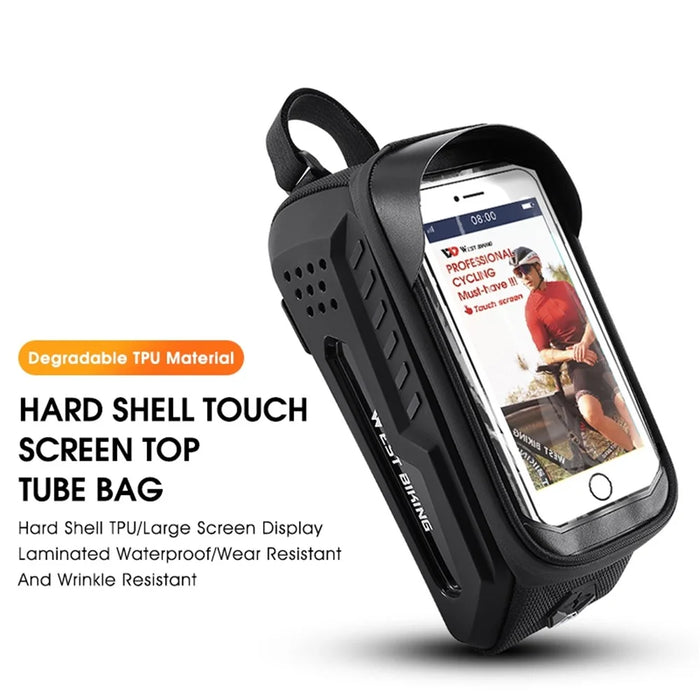 WEST BIKING YP0707293 2L MTB Road Bicycle Top Tube Hard Shell Storage Bag Bike Front Beam Touch Screen Phone Holder Bag - Black - 2