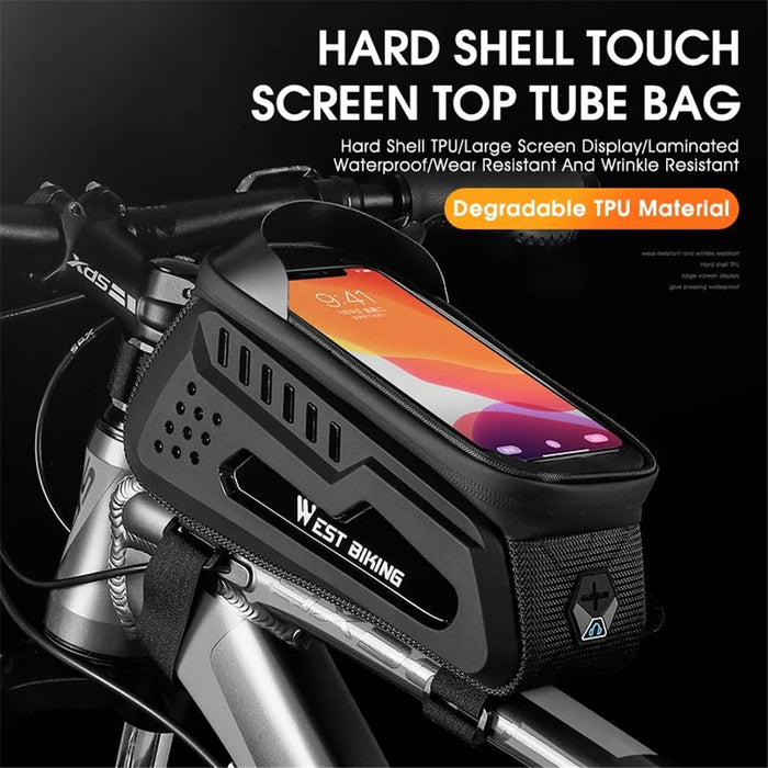 WEST BIKING YP0707293 2L MTB Road Bicycle Top Tube Hard Shell Storage Bag Bike Front Beam Touch Screen Phone Holder Bag - Black - 3
