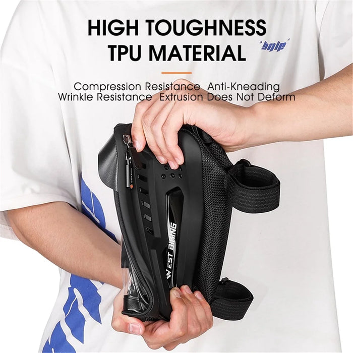 WEST BIKING YP0707293 2L MTB Road Bicycle Top Tube Hard Shell Storage Bag Bike Front Beam Touch Screen Phone Holder Bag - Black - 6