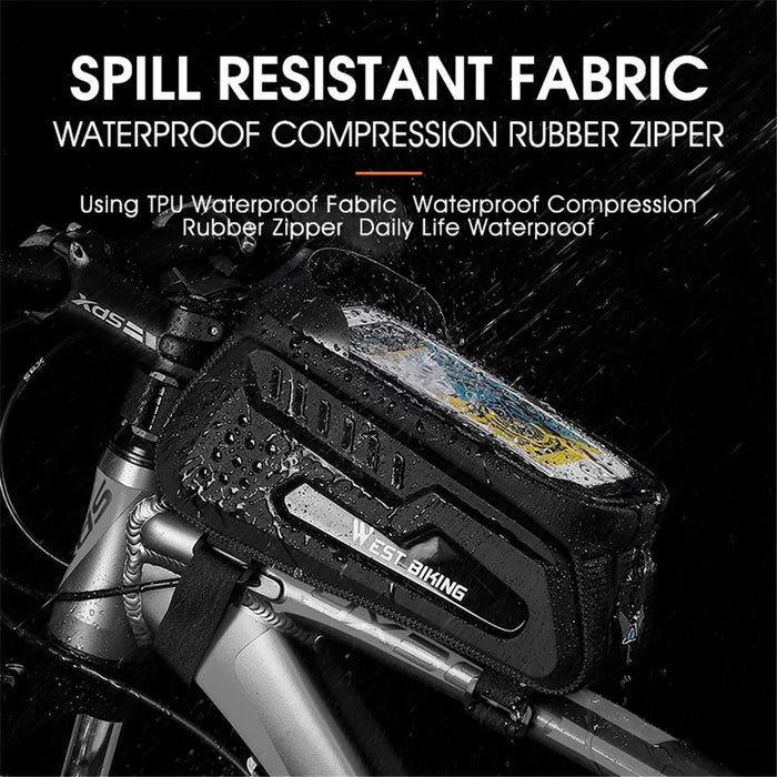 WEST BIKING YP0707293 2L MTB Road Bicycle Top Tube Hard Shell Storage Bag Bike Front Beam Touch Screen Phone Holder Bag - Black - 7