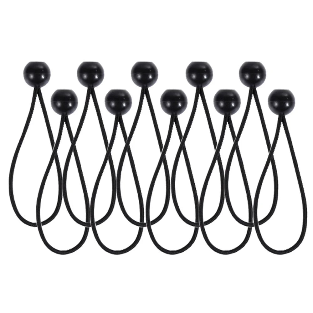 LUCKSTONE 10Pcs Tent Tie Down Rope Elastic Ball Buckle Fixed Strap for Outdoor Camping Hiking Fishing Awning - Black - 2