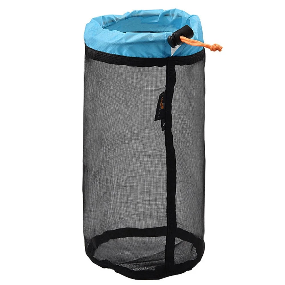 LUCKSTONE Size S Foldable Laundry Bag Storage Clothes Organizer Drawstring Mesh Bag for Camping and Travel - Black/Blue - 1